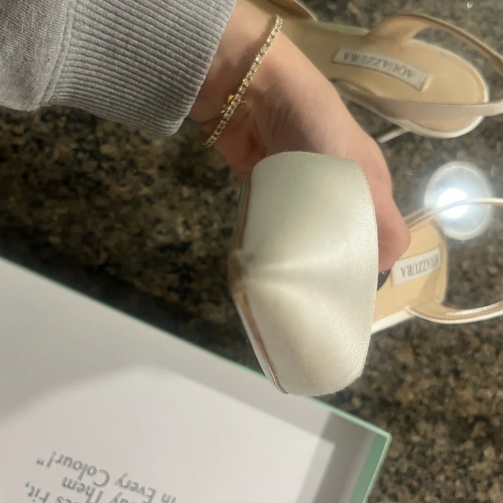 Aquazzura So Nude 85mm Pump White Satin Slingback Heels - Picture 5 of 9